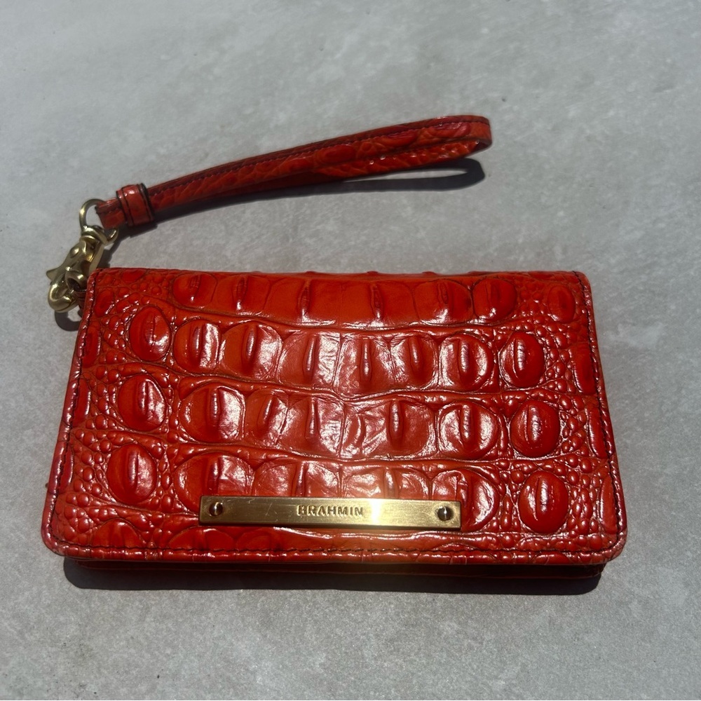 Brahmin fiery Red orange croc embossed backpack, wallet and tassel charm set - Picture 4 of 17